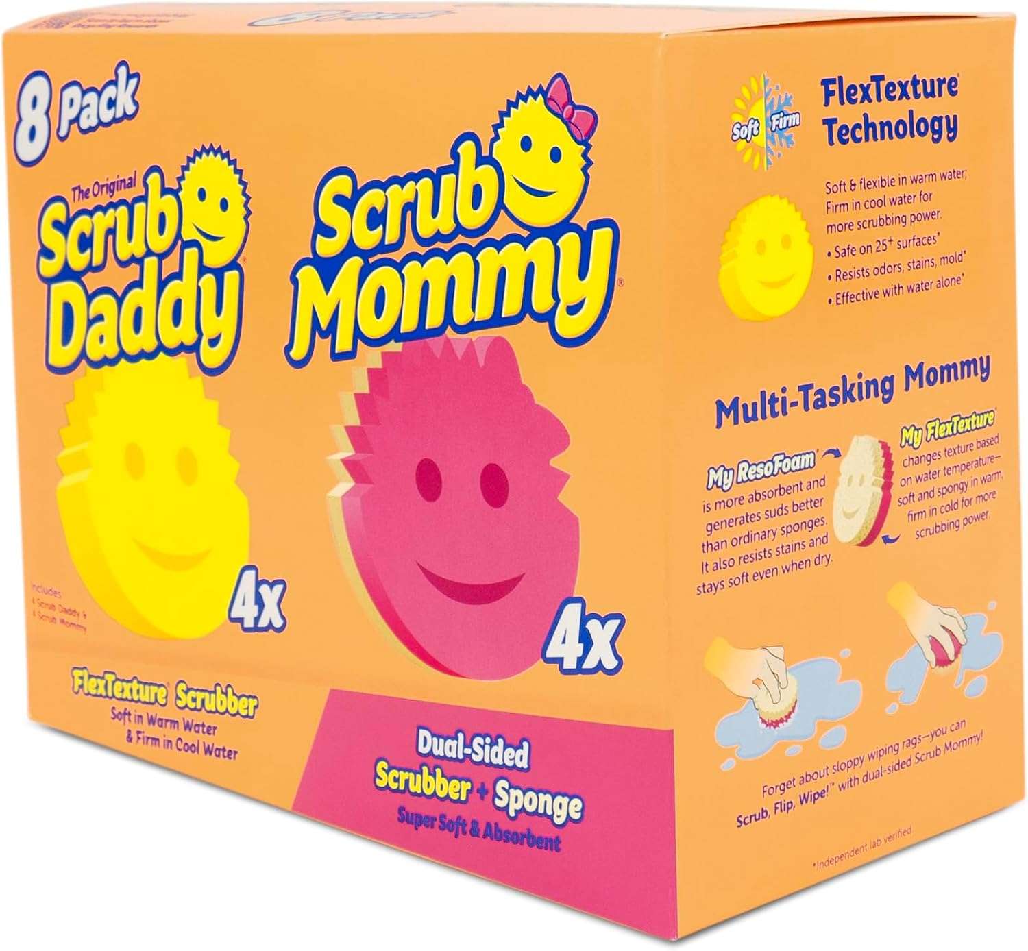 Scrub Daddy & Scrub Mommy Sponge 8 Pack – Scratch-Free Multipurpose Cleaning Sponges, Stain & Odor Resistant, BPA-Free