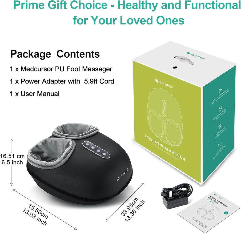 Medcursor Foot Massager with Heat – Deep Kneading Therapy for Plantar Fasciitis & Tired Feet, Multi-Level Settings, Fits up to Size 13