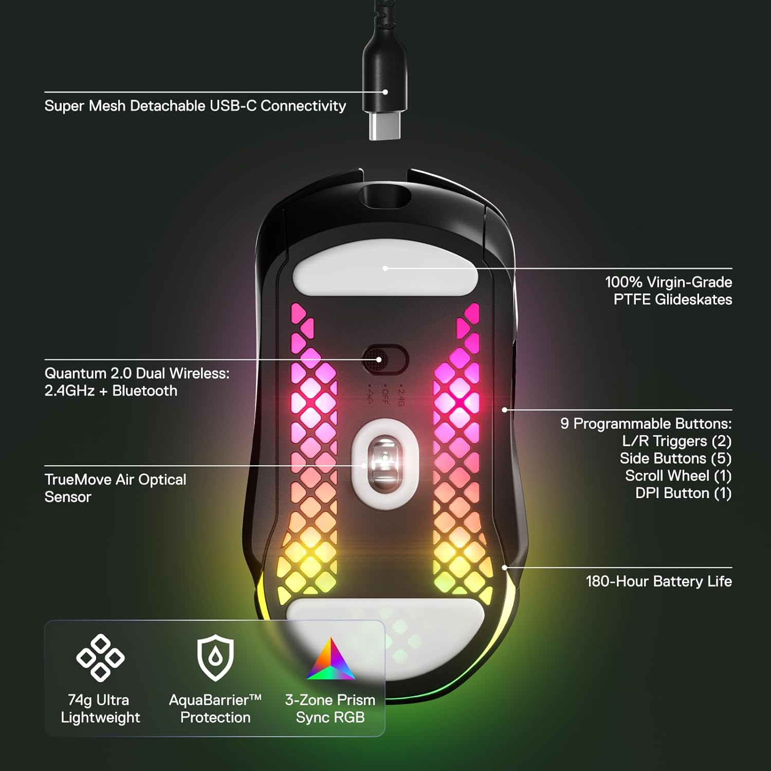 SteelSeries Aerox 5 Wireless Gaming Mouse – Ultra-Lightweight RGB, 18K DPI, 9 Buttons