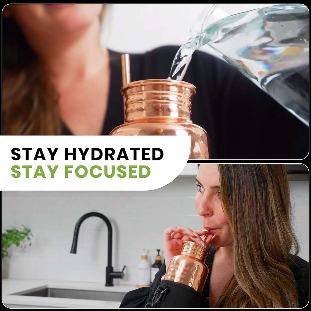 Copper Water Bottle – 100% Pure Hammered Copper Tumbler with Leak-Proof Lid, Sleeve & Straw, 32oz - Quality Prime Hub