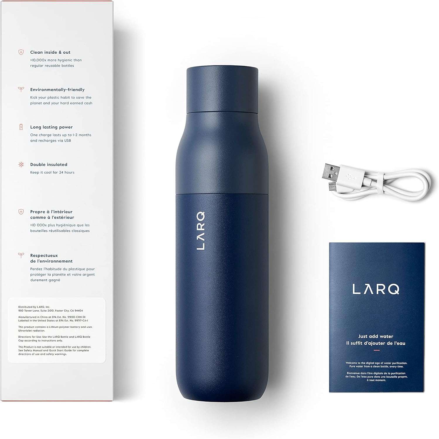 LARQ PureVis 25oz Self-Cleaning Water Bottle – Insulated Stainless Steel with UV Purifier, Monaco Blue - Quality Prime Hub
