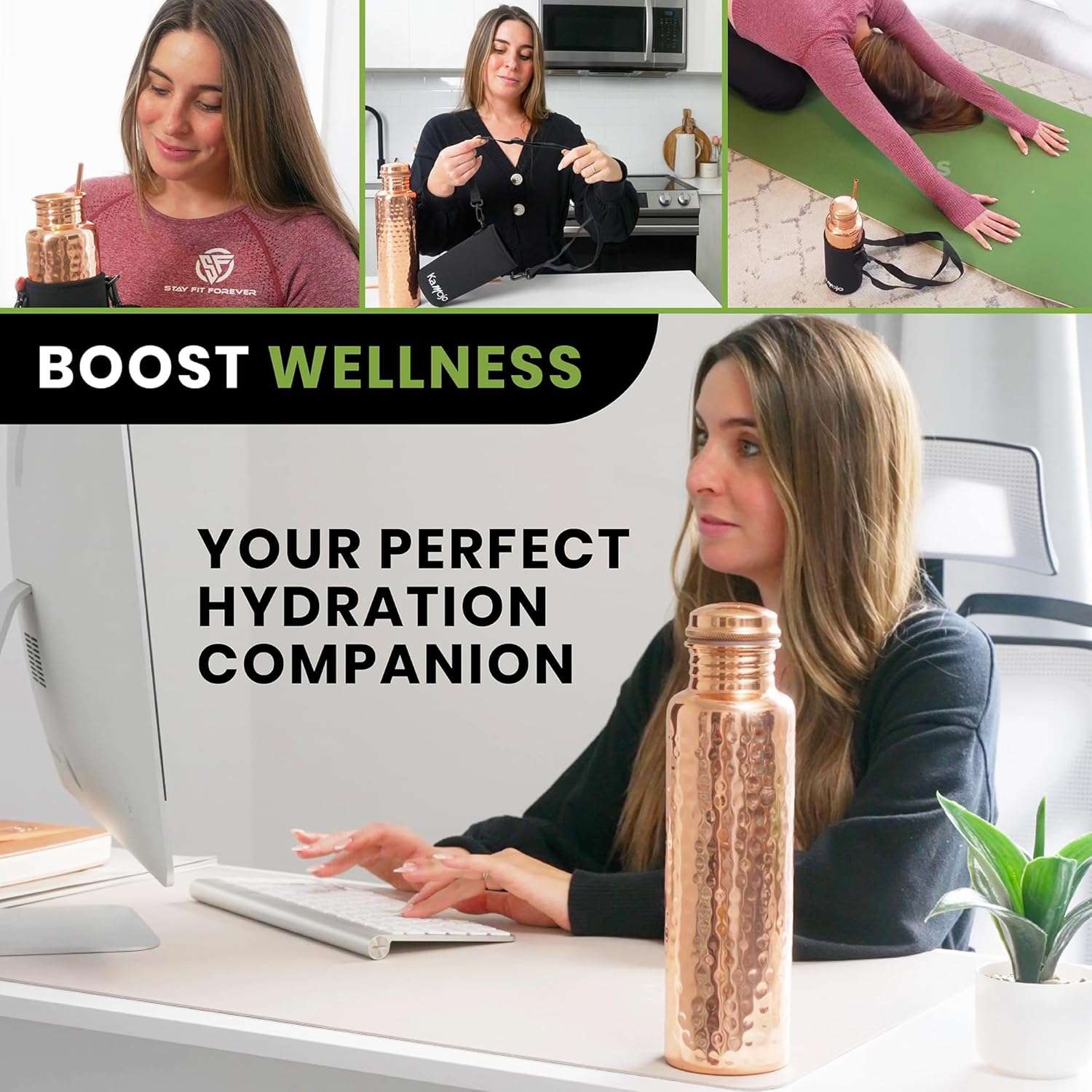 Copper Water Bottle – 100% Pure Hammered Copper Tumbler with Leak-Proof Lid, Sleeve & Straw, 32oz - Quality Prime Hub