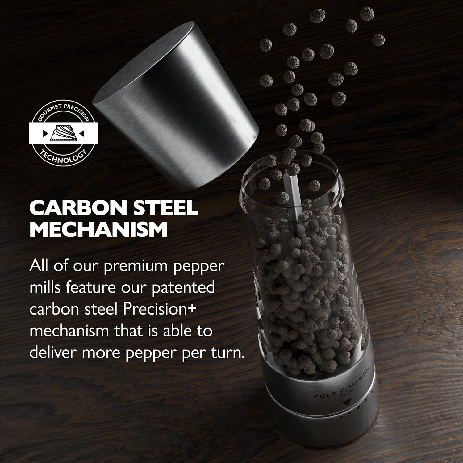 Cole & Mason Derwent Pepper Grinder – Stainless Steel Mill with Gourmet Precision Mechanism & Premium Peppercorns