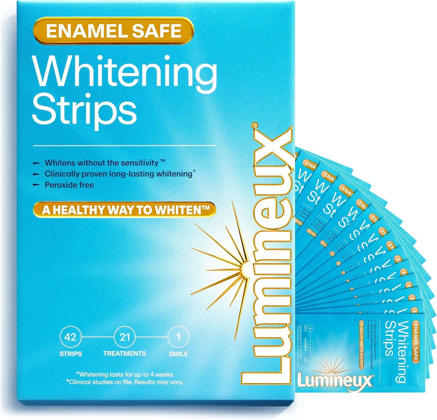 Lumineux Teeth Whitening Strips – 21 Treatments, Peroxide-Free, Enamel Safe, Sensitivity-Free