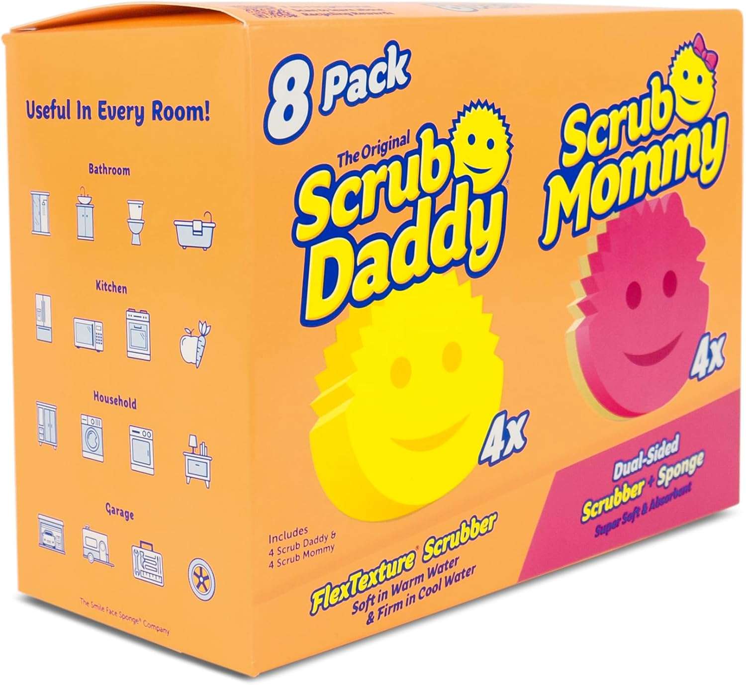 Scrub Daddy & Scrub Mommy Sponge 8 Pack – Scratch-Free Multipurpose Cleaning Sponges, Stain & Odor Resistant, BPA-Free